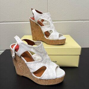 Lucky Brand White Eyelet Fabric Wedge Heels